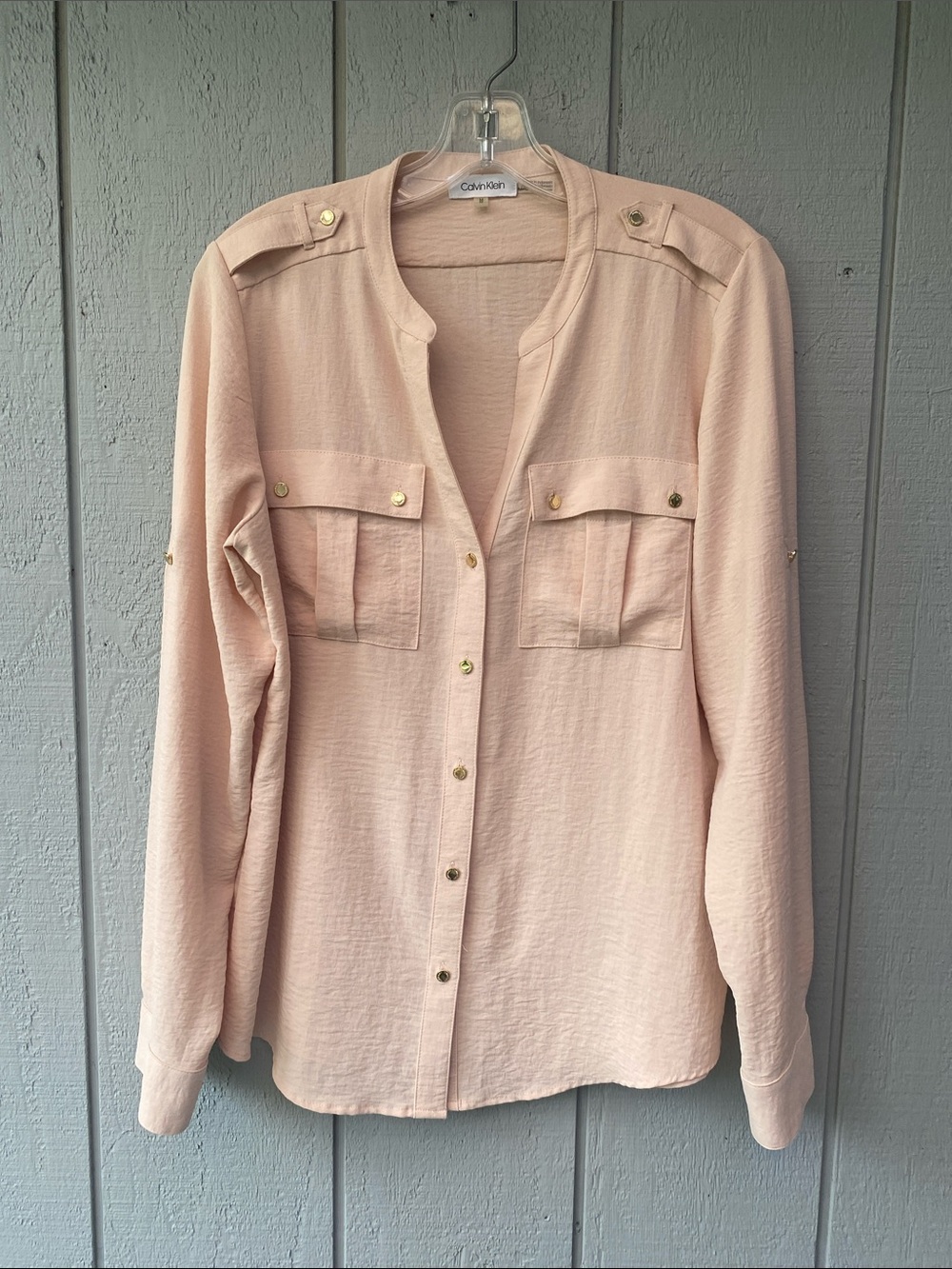 Calvin Klein Light Pink Button-Front Utility Shirt